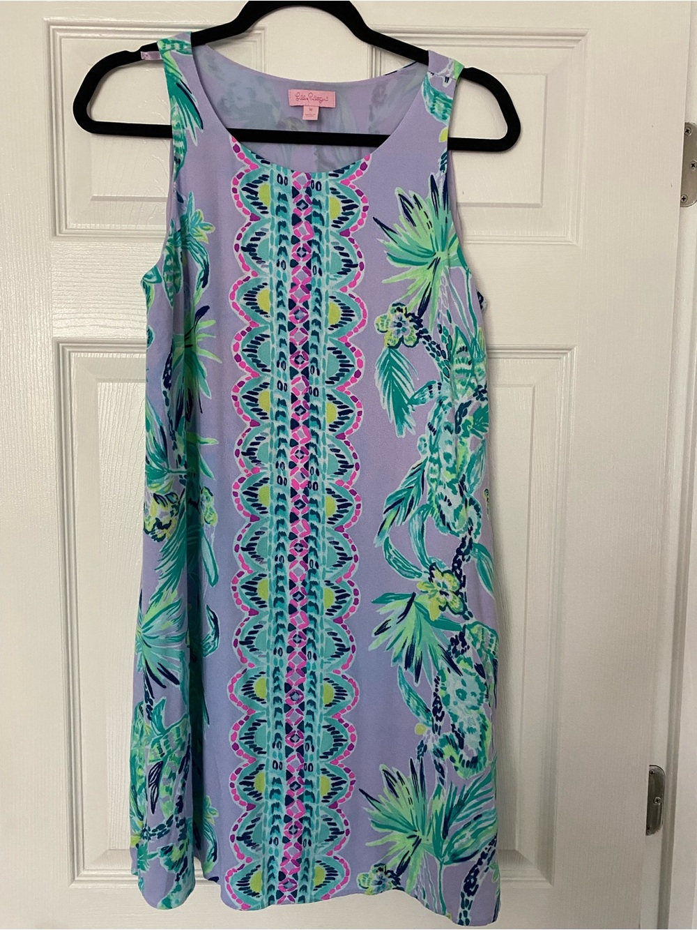 Lilly Pulitzer Lavender Shift Dress with Green and Aqua Tropical Print